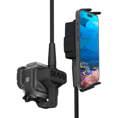 Seeker 套件配备运动相机和手机 Seavu Seeker Marine 套件配备运动相机和手机，可实时显示海洋生物的水下镜头。