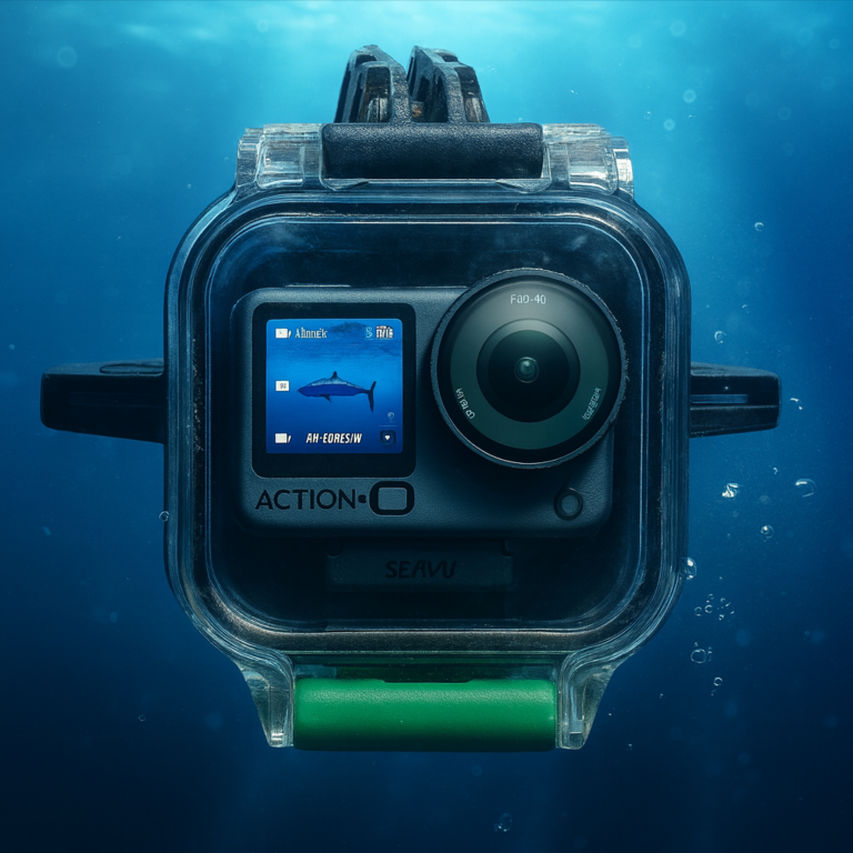 Seavu Explorer+水下相机外壳搭配DJI Action 6水下摄像机，展示了水下相机HDMI实时取景设置。